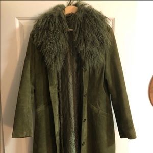 Vintage green suede and fur collar coat